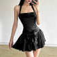 Pink A Line Halter Lace Satin Backless Mini Homecoming Dress with Bow SH3315