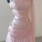 Elegant A Line One Shoulder Beaded Pink Chiffon Long Sweep Prom Dress Evening Dress SH2622