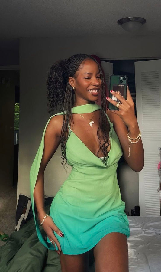 Sexy A Line V Neck Blue Green Ombre Chiffon Short Homecoming Dress Outfits SH5739