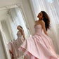 Cute A Line Spaghetti Strap Light Pink Tulle Satin Prom Dress Evening Dress SH2366