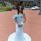Blue Exquisite Mermaid One Shoulder Beaded Satin Long Party Dress Prom Dress Formal Dress SH3852