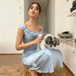 Gentle Sheath Straps Blue Satin Long Evening Dress Party Dresses SH2904