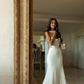 Pretty Mermaid Strapless Pleated White Satin Long Wedding Dress SH7545