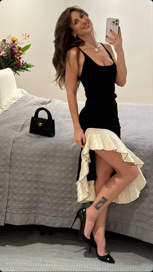 Simple A Line Spaghetti Strap White Black Satin Homecoming Dress Cocktail Dress SH3691