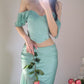 Gentle Mermaid Off the Shoulder Two Piece Chiffon Satin Party Dress Evening Dress SH2862
