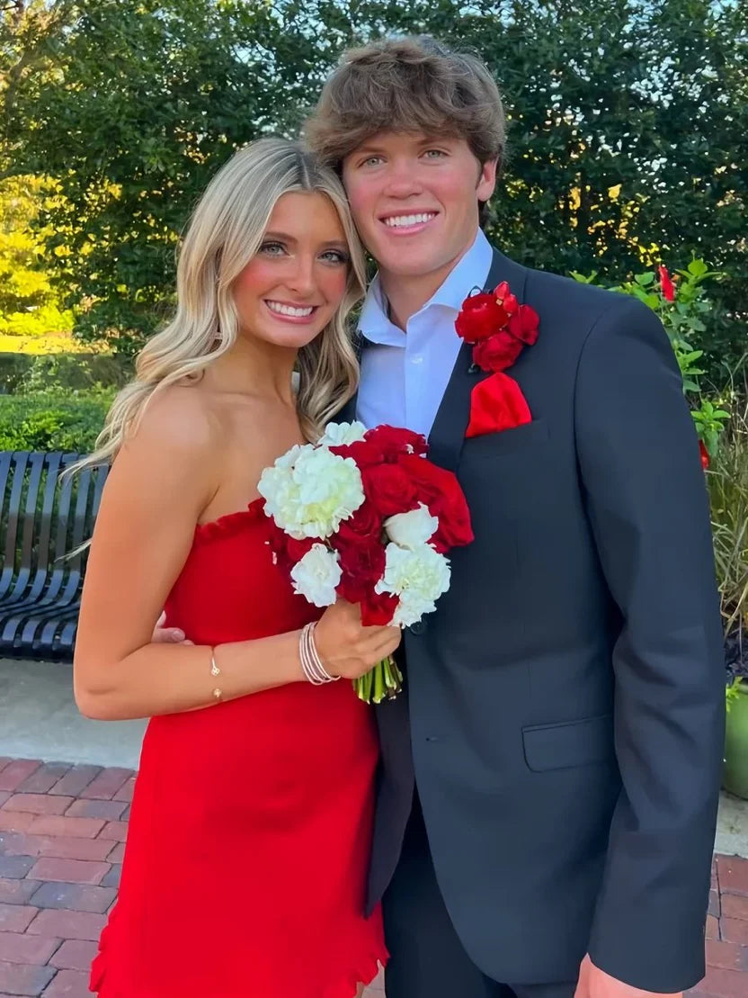 Red A-Line Strapless Mini Homecoming Dress with Ruffles SH5928
