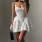 A-Line Straps Square Neck White Lace Short Mini Homecoming Dress SH8234