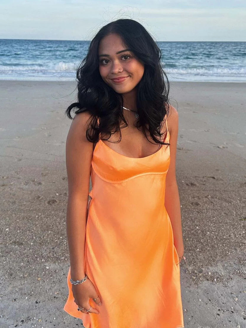 Orange A-line Spaghetti Straps Short Cocktail Dress Homecoming Dress SH5922
