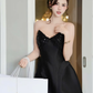 Charming Black A Line Sweetheart Neck Sequin Satin Cocktail Dress Homecoming Dress SH6162