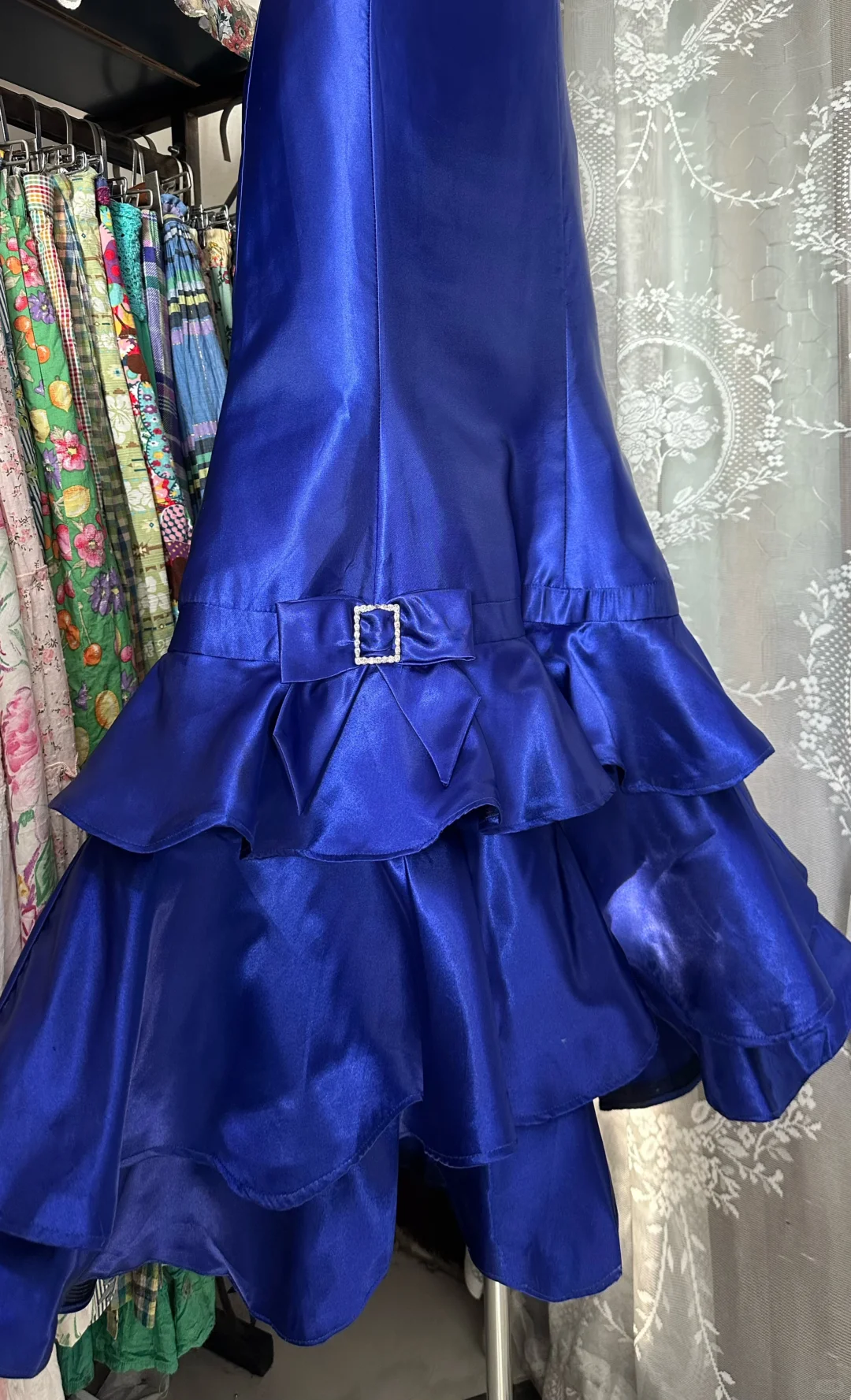 Royal Blue Vintage Mermaid Strapless Layered Satin Long Gradation Prom Dress SH5361