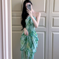 Green Sheath Halter Print Floral Chiffon Vacation Dresses Outfits SH5050