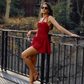Stunning A Line Strap Red Satin Open Back Short Homecoming Dress Party Dress SH3027