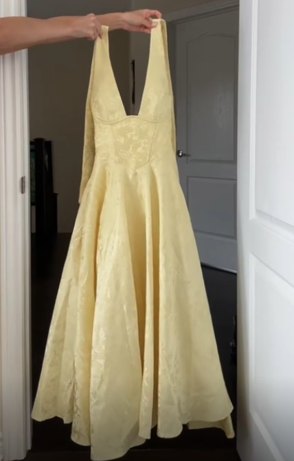 Deep V Neck Yellow Halter A Line Prom Dress SH1551