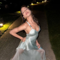 Simple A Line Spaghetti Strap Chiffon Satin Prom Dress Evening Dress SH2261