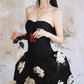 Black Sexy A Line Sweetheart Neck White Appliques Satin Short Homecoming Dress Cocktail Dress SH3575