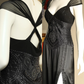 Vintage Sexy Black A Line Exquisite Beaded Chiffon Satin Prom Dress Evening Dress SH5133