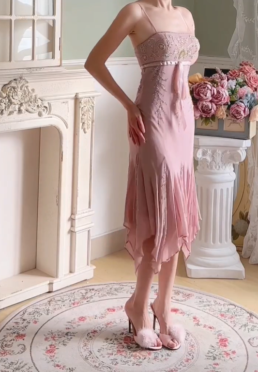 Exquisite Vintage A Line Spaghetti Strap Beaded Chiffon Party Dress Homecoming Dress SH4120