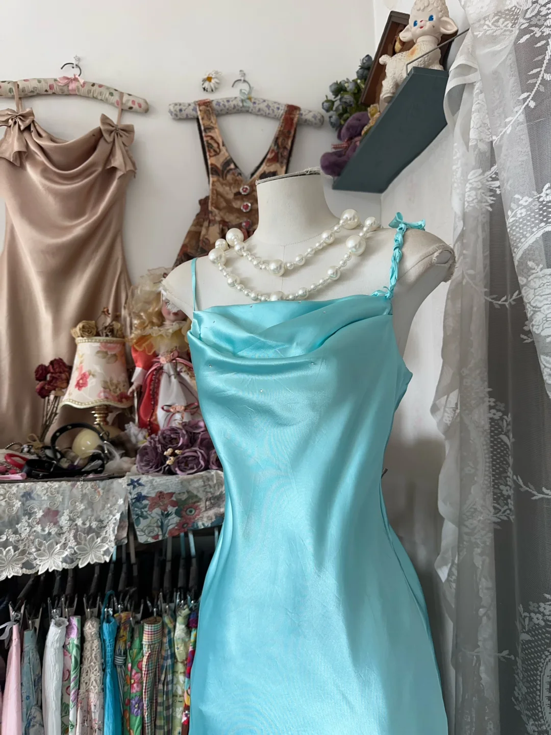 Simple Vintage Mermaid Straps Ruffle Satin Open Back Long Prom Dress SH5253
