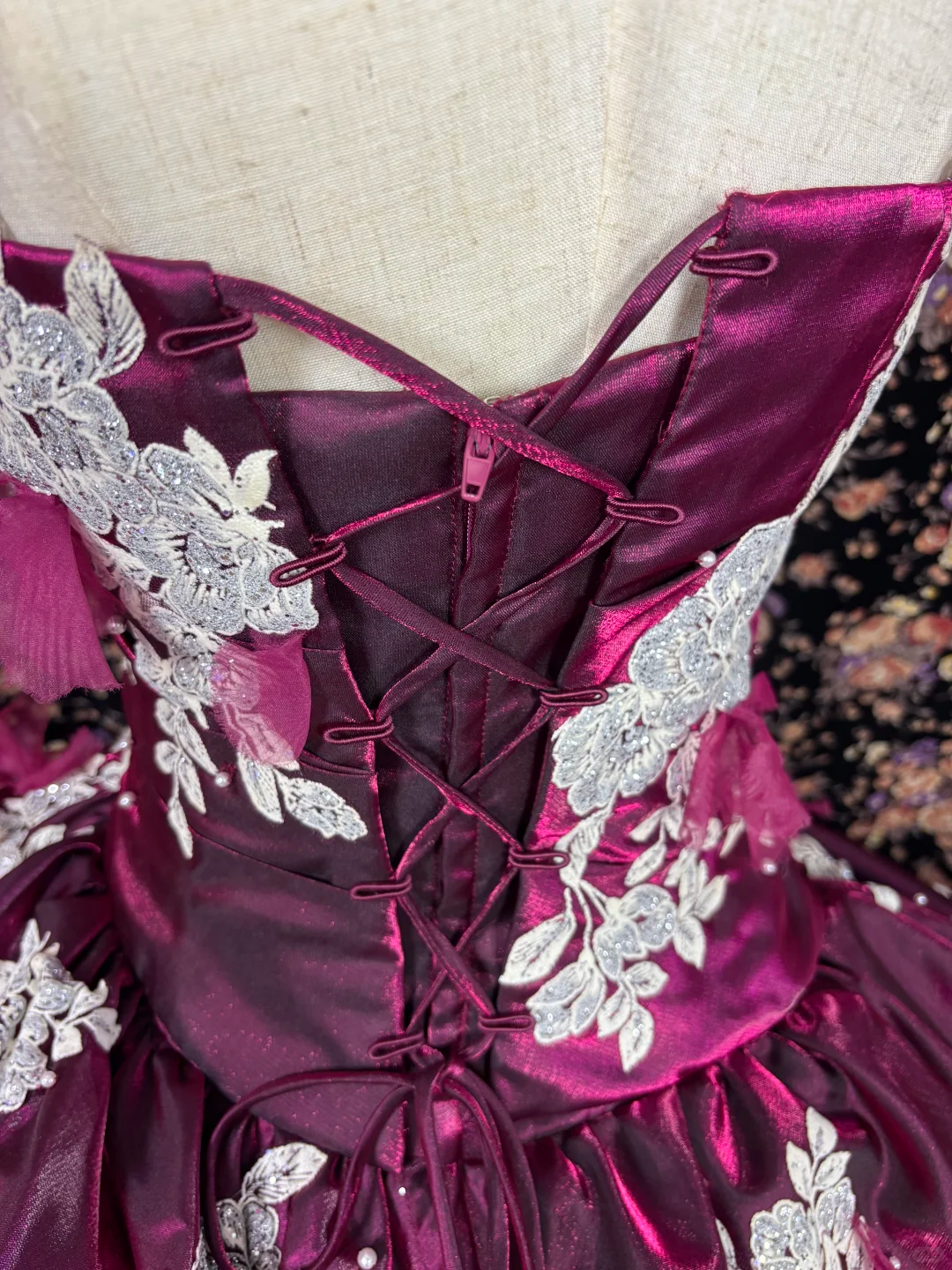 Vintage Pink Purple Ball Gown Strapless Lace Ruffle Tulle Prom Dress Sweet 16 Dress SH5777