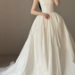 Gentle Ball Gown Strapless Exquisite Pearl White Satin Long Wedding Dress SH5095