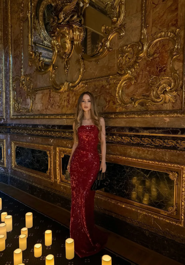 Sexy Red Shiny Sheath Strapless Sequin Long Prom Dress Wedding Guest Dress SH5410