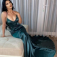 Elegant Dark Green V-Neck Long Mermaid Prom Dress SH1394
