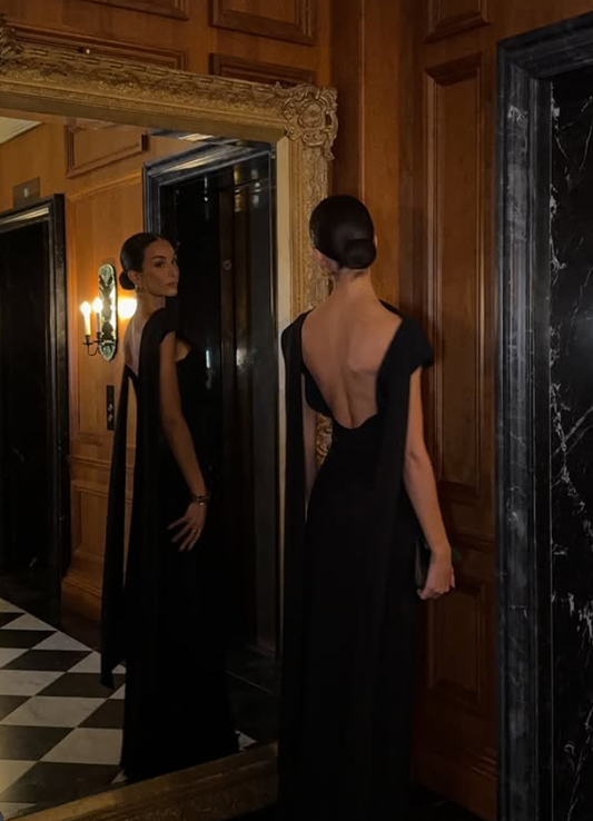 Black Elegant A Line Satin Open Back Long Evening Dress Prom Dress SH4827