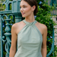 Charming Green Sheath Halter Satin Long Bridesmaid Dress Prom Dress SH6314