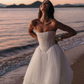 Flowy A Line Strapless Corset White Tulle Long Wedding Dress SH6194