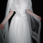 Flowy White Tulle A Line Long Sleeve High Neck Wedding Dress SH5972