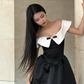Stunning A Line Off the Shoulder White Black Satin Short Homecoming Dress Birthday Dress SH3026
