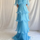 Blue Layered Chiffon A Line V Neck Simple Long Party Dress Evening Dress 18 Birthday Dress SH3625