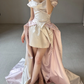 Unique Pink White Ombre A Line Off the Shoulder Pleated Satin Long Wedding Dress SH5152