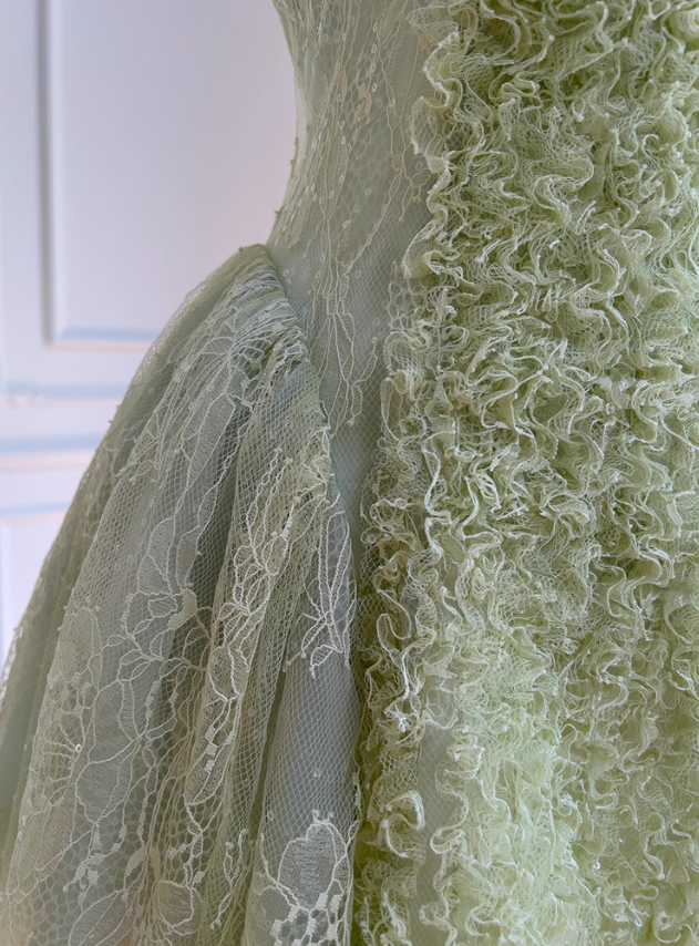 Green A Line Round Neck Lace Tulle Short Homecoming Dress SH4508