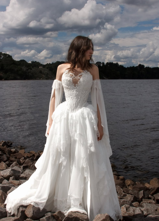 Ethereal Pretty A Line Exquisite White Chiffon Prom Dress Wedding Dress SH6684