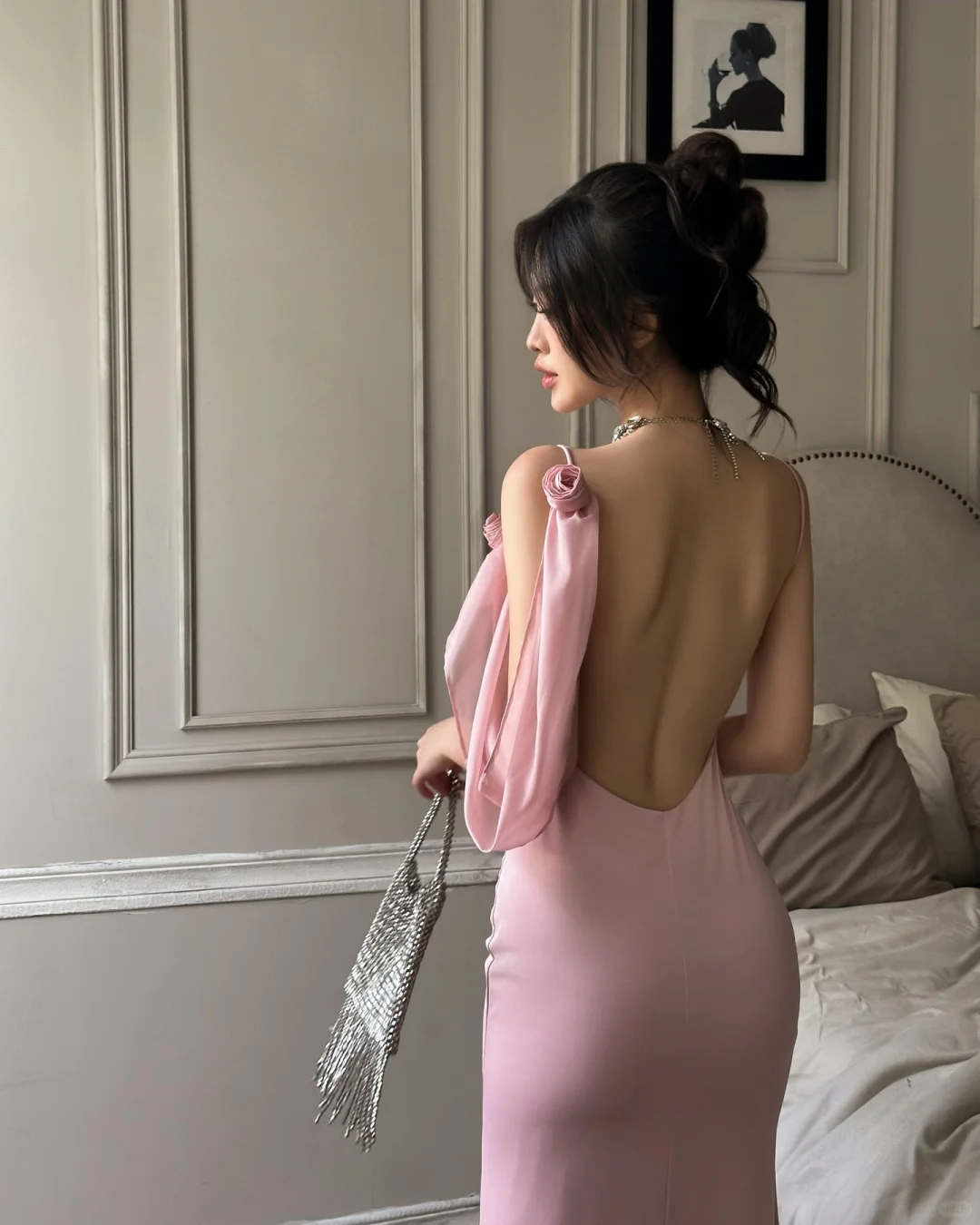 Simple Mermaid Spaghetti Strap Pink Satin Backless Party Dress Evening Dress SH3351