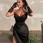 Sexy Black Sheath Strapless Pleated Satin Short Homecoming Dress Cocktail Dress SH3872