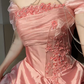 Pink Rose Ball Gown Off the Shoulder Layered Organza Satin Prom Dress Party Dress SH5024