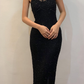 Vintage Sheath Halter Black Beaded Chiffon Prom Dress Evening Dress SH2153
