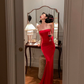 Charming Burgundy Mermaid Strapless Satin Long Prom Dress Vacation Dress SH4320