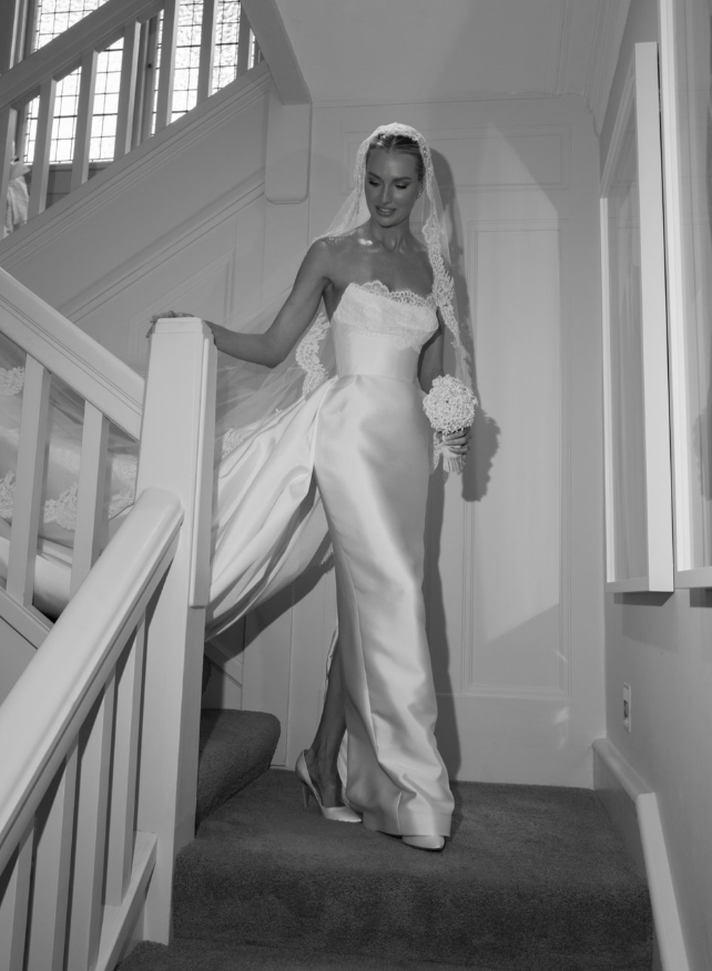 Stunning Ball Gown Strapless White Lace Satin Long Wedding Dress SH4695