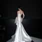 Stylish Mermaid Spaghetti Strap White Layered Satin Long Train Wedding Dress SH8900