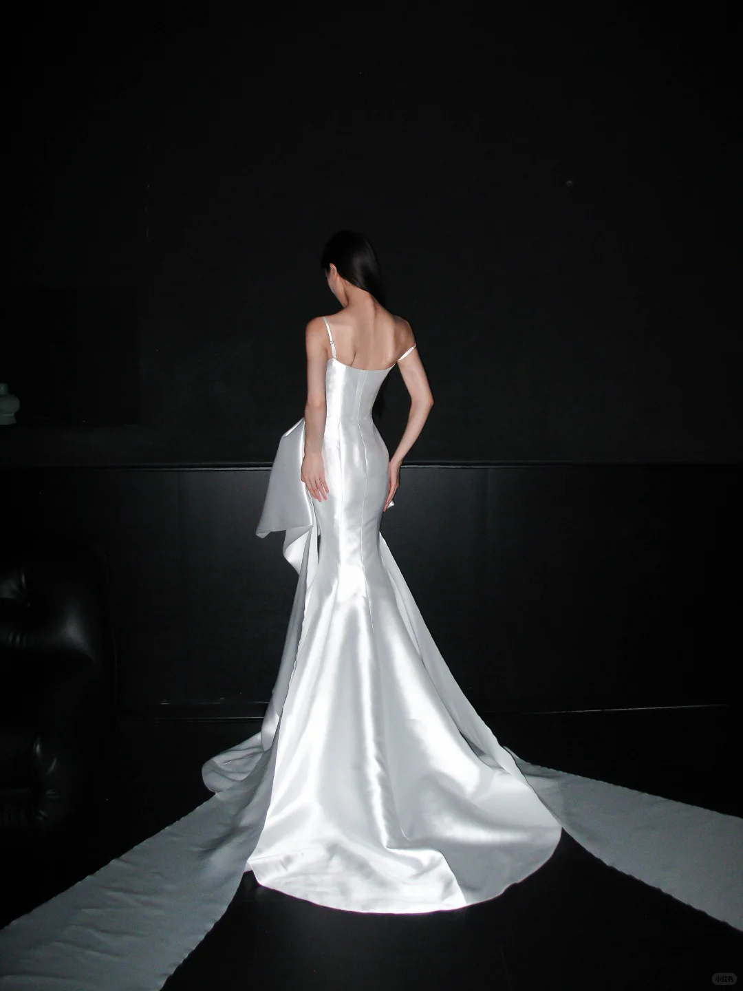 Stylish Mermaid Spaghetti Strap White Layered Satin Long Train Wedding Dress SH8900