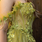 Fairy A Line Off the Shoulder Corset Appliques Green Tulle Prom Dress Evening Dress SH2180
