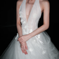 White Princess Ball Gown V Neck Appliques Tulle Wedding Dress SH5551