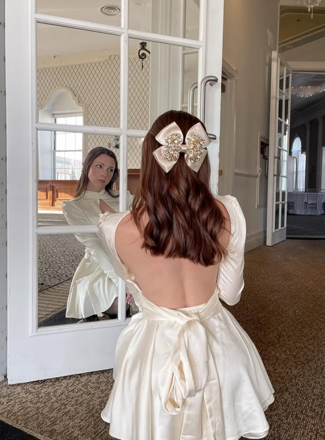 Sexy A Line Long Sleeve V Neck Ivory Satin Oen Back Homecoming Dress Birthday Dress SH4870