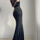 Sexy Mermaid Strapless Exquisite Beaded Black Satin Long Prom Dress Graduation Prom Dress SH5268