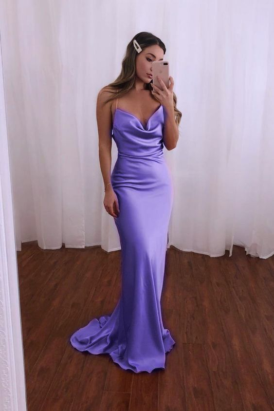 Spaghetti Straps Purple Long Mermaid Prom Dress Party Dress  SH942