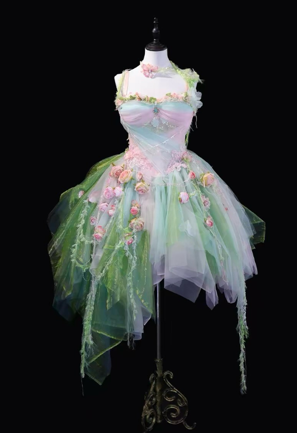 Sweety Green Ball Gown Spaghetti Strap 3D Floral Tulle Short Prom Dress Homecoming Dress SH6441