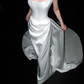 Classic High-class A Line Strapless White Corset Satin Long Wedding Dress SH6669